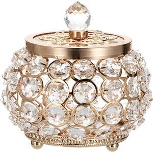✨Hipiwe Women Gold Crystal Jewelry Glass Trinket Mirrored Treasure Box Decor